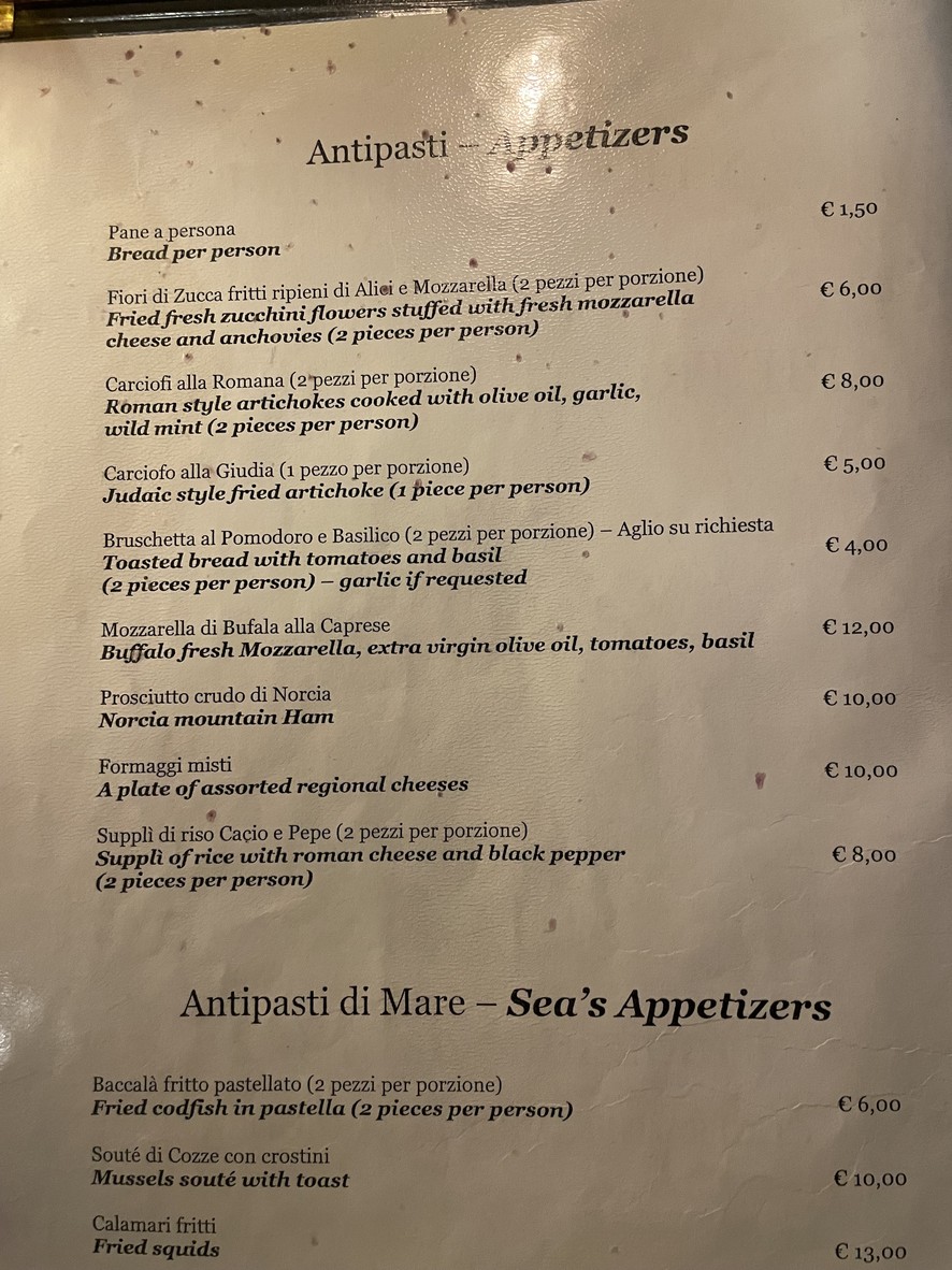 Pietro al Pantheon menu 1