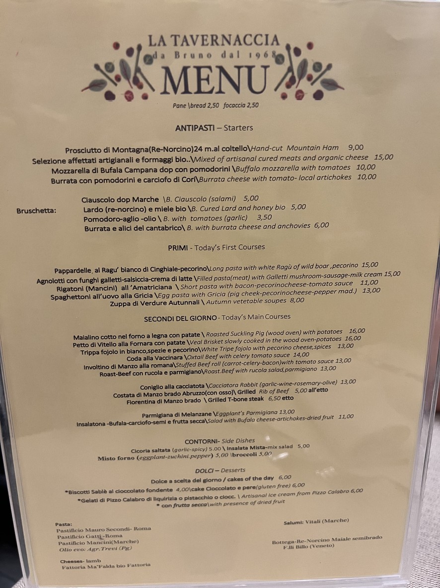 Ristorante La Tavernaccia Da Bruno menu 1