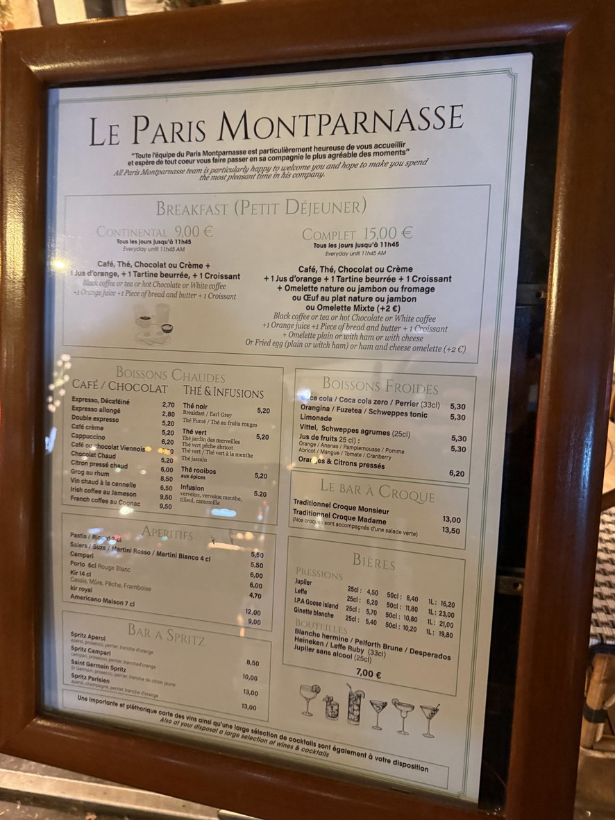 Le Paris Montparnasse menu 4