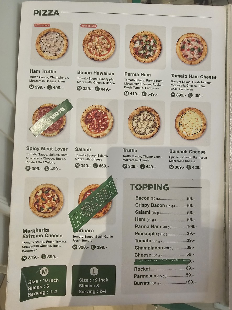 Ronin Pizza Phayathai (Phayathai) menu 1