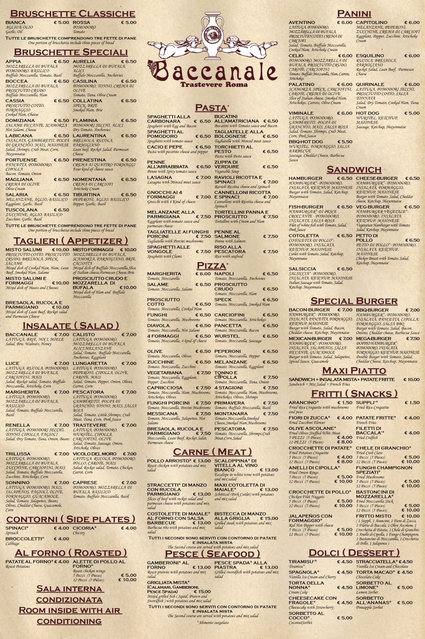 Baccanale Trastevere menu 1