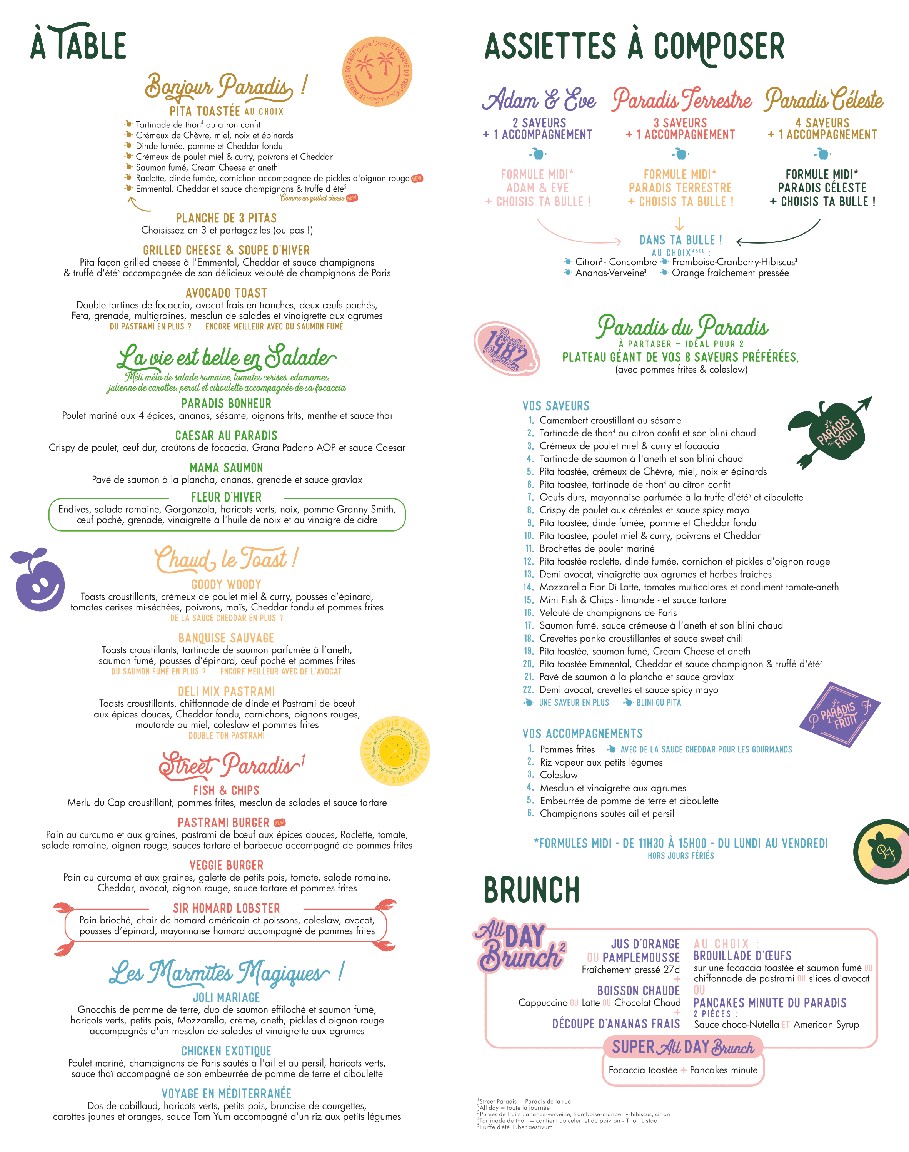 Le Paradis du Fruit menu 1
