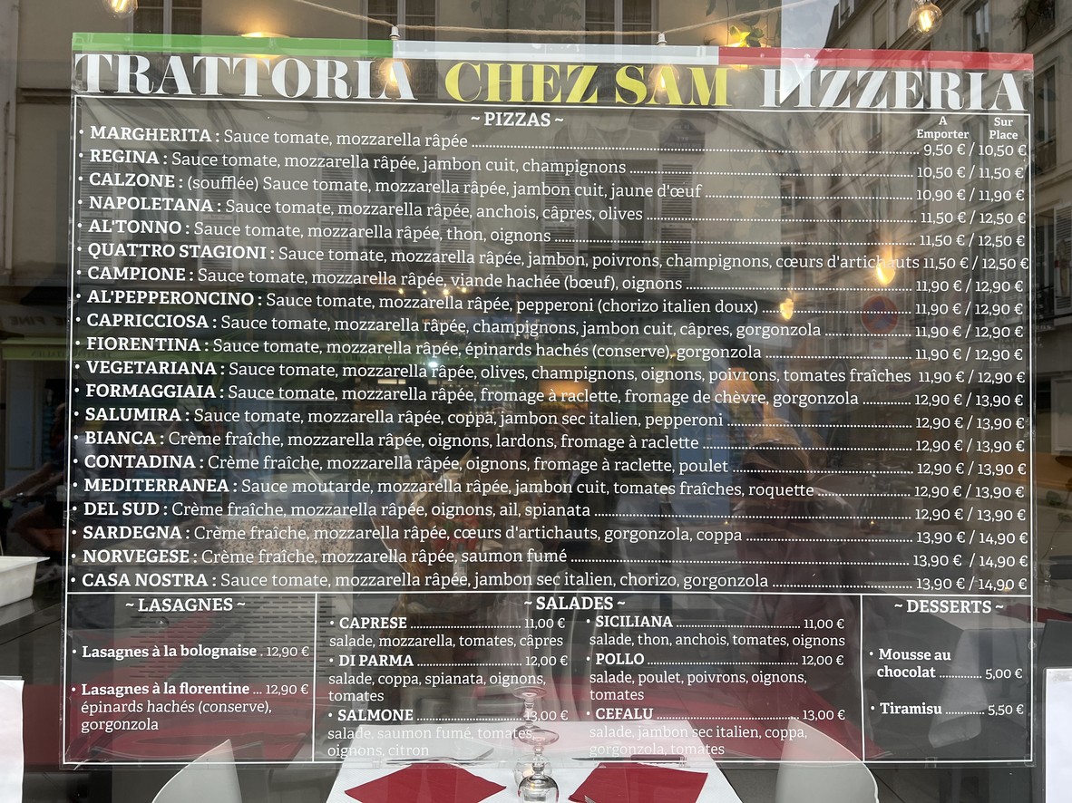 Chez Sam menu 1