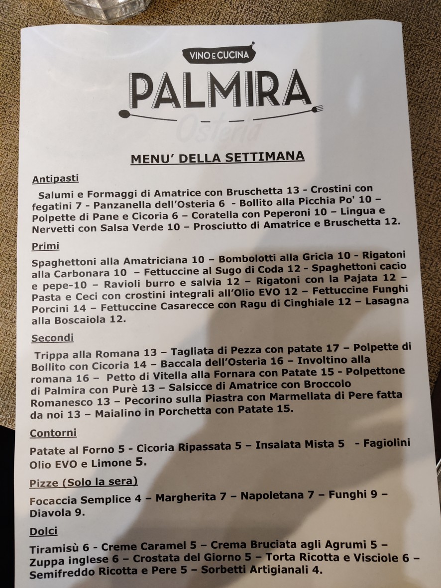 Osteria Palmira menu 1