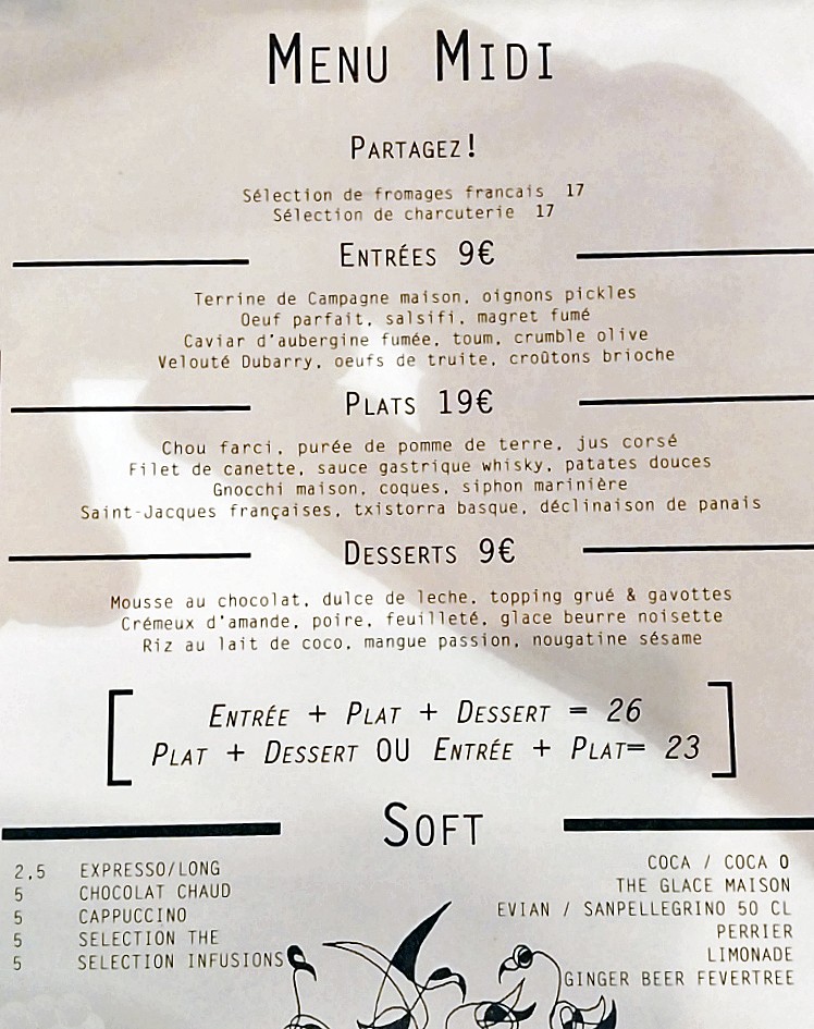 Les Confrères menu 1