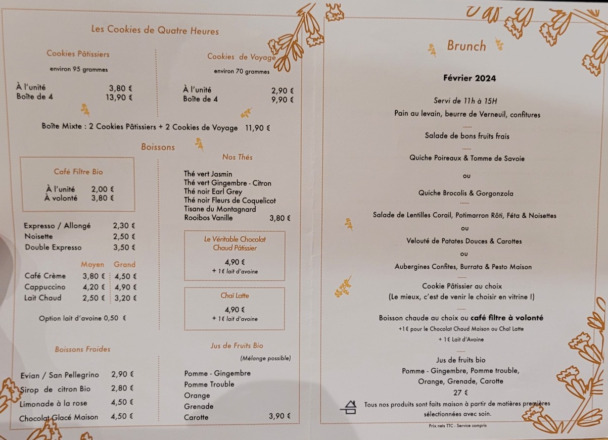 Quatre Heures - Ménilmontant menu 1