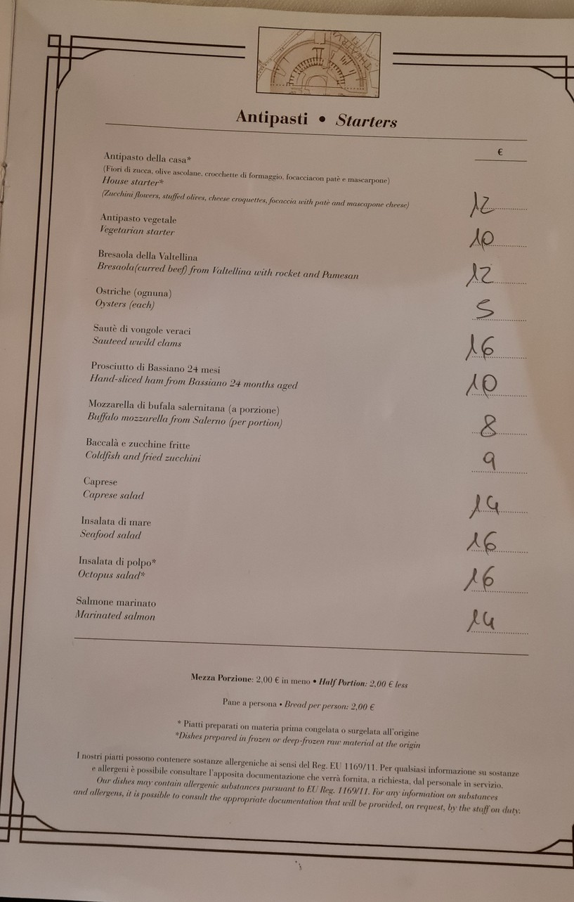 Hostaria Costanza menu 1