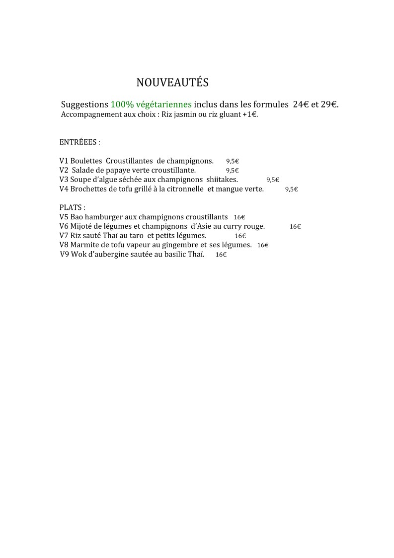L'échappée Bistrot Thaï menu 2