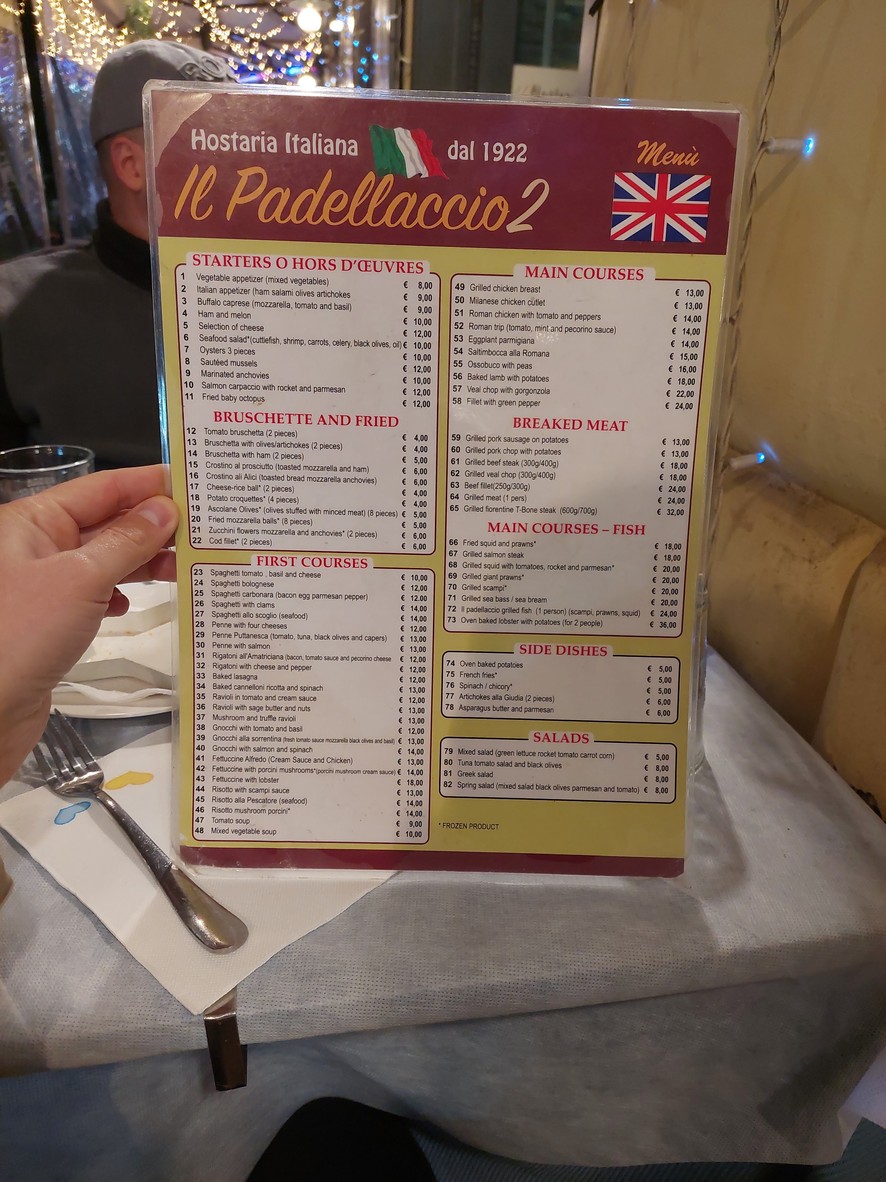 the Padellaccio 2 menu 1