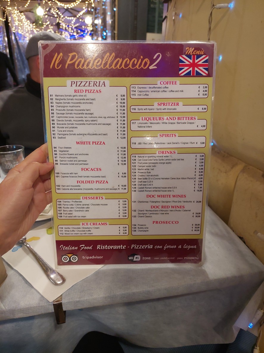 the Padellaccio 2 menu 2