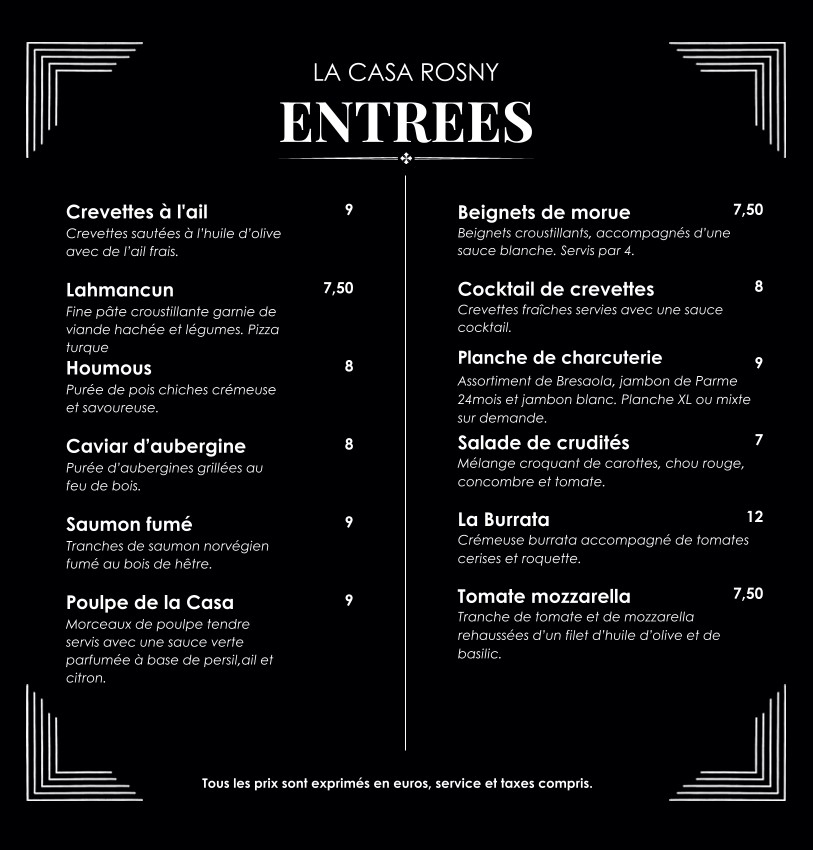 LA CASA Rosny menu 1