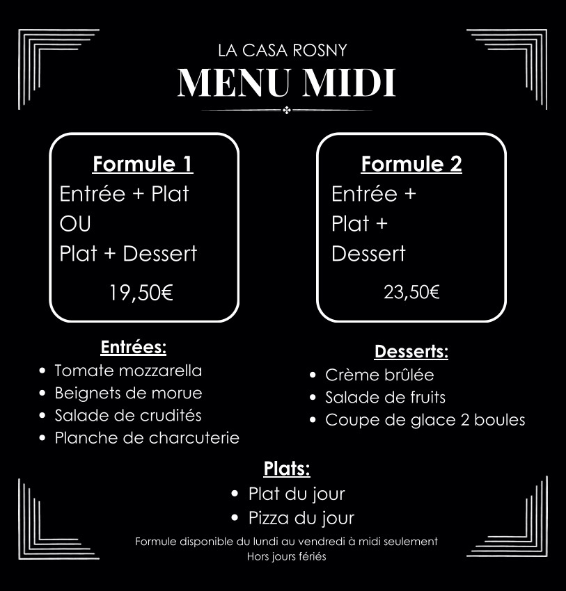 LA CASA Rosny menu 2