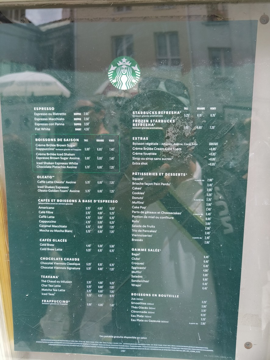 Starbucks menu 1