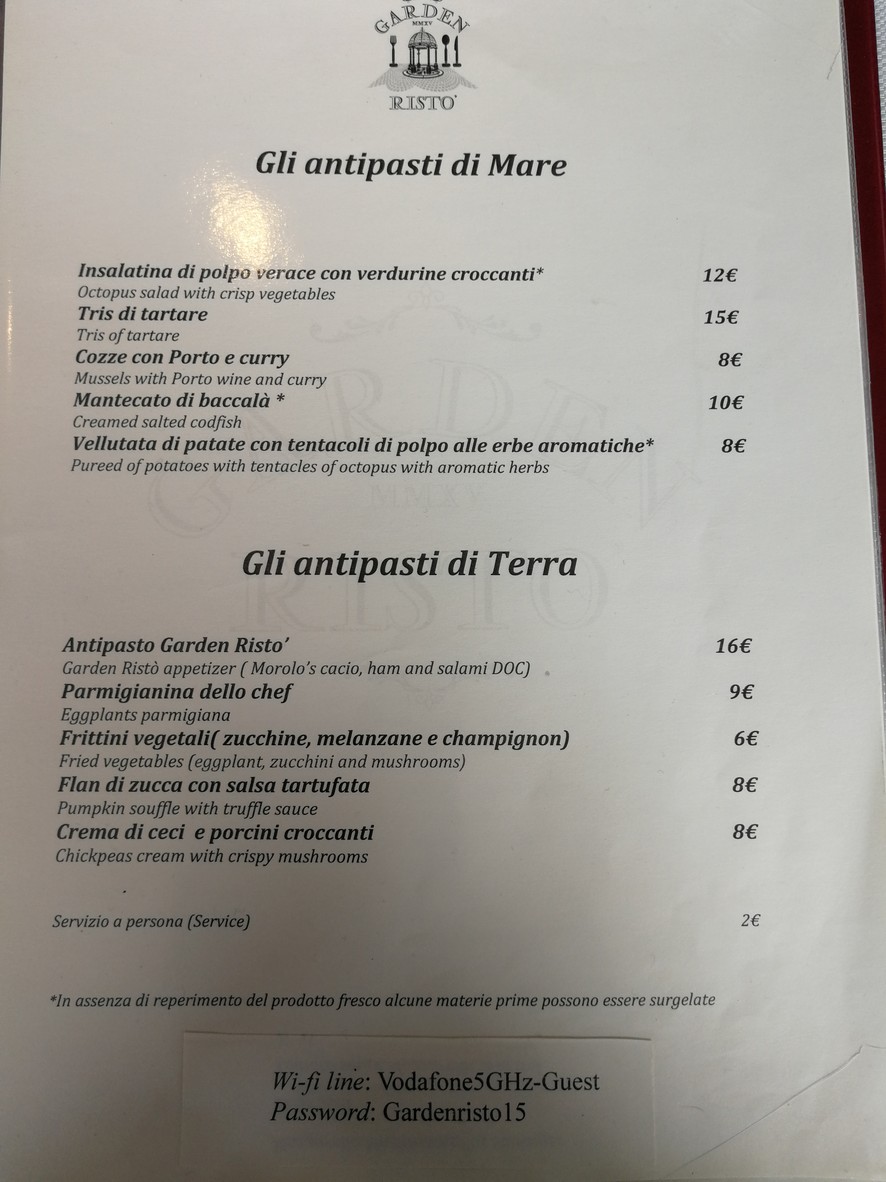 Garden Ristò menu 1