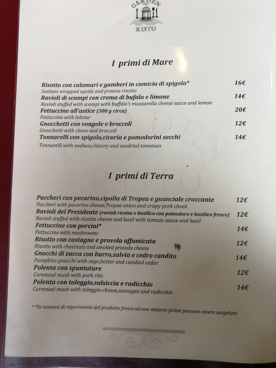 Garden Ristò menu 2