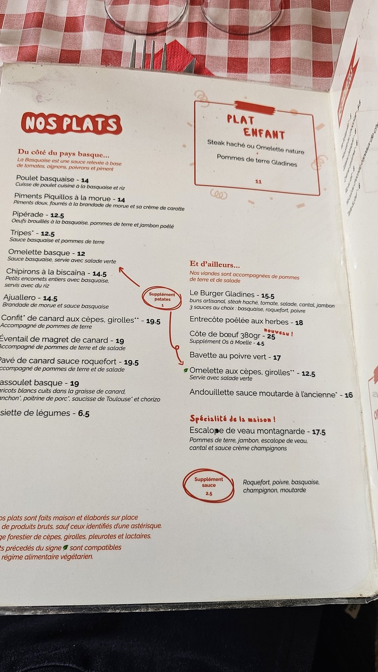 Chez Gladines Butte aux Cailles menu 1