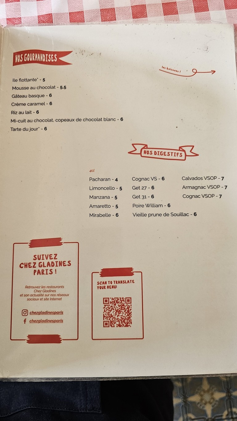 Chez Gladines Butte aux Cailles menu 2