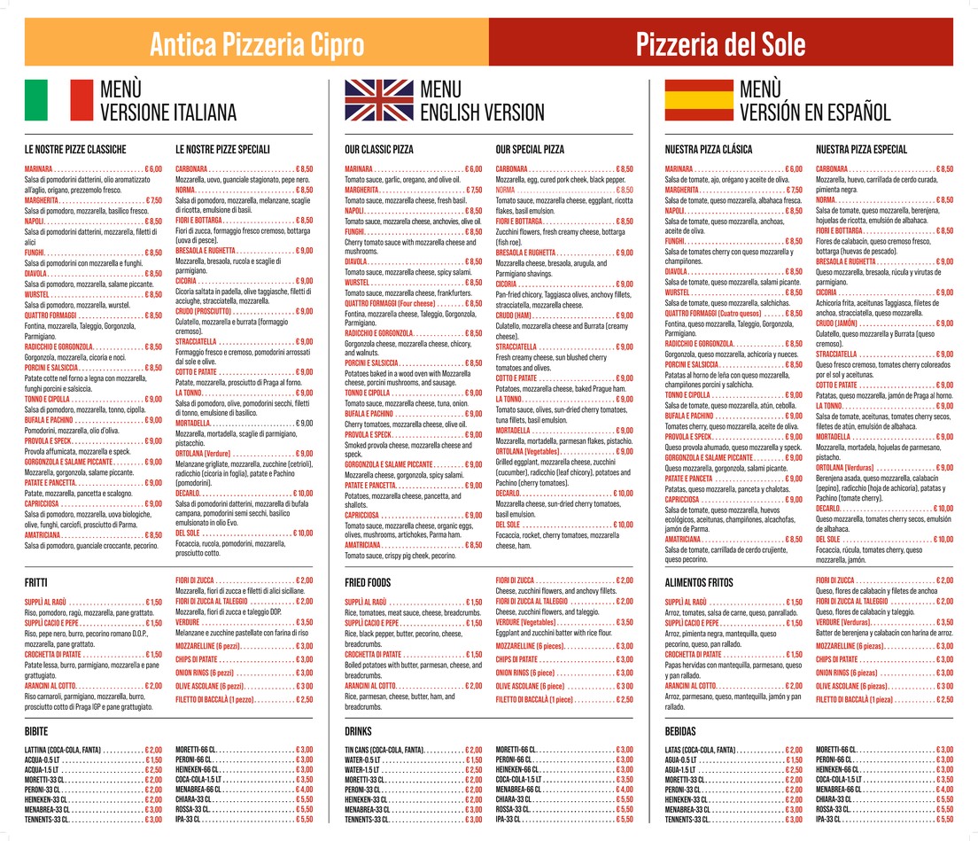 Pizzeria del Sole menu 1