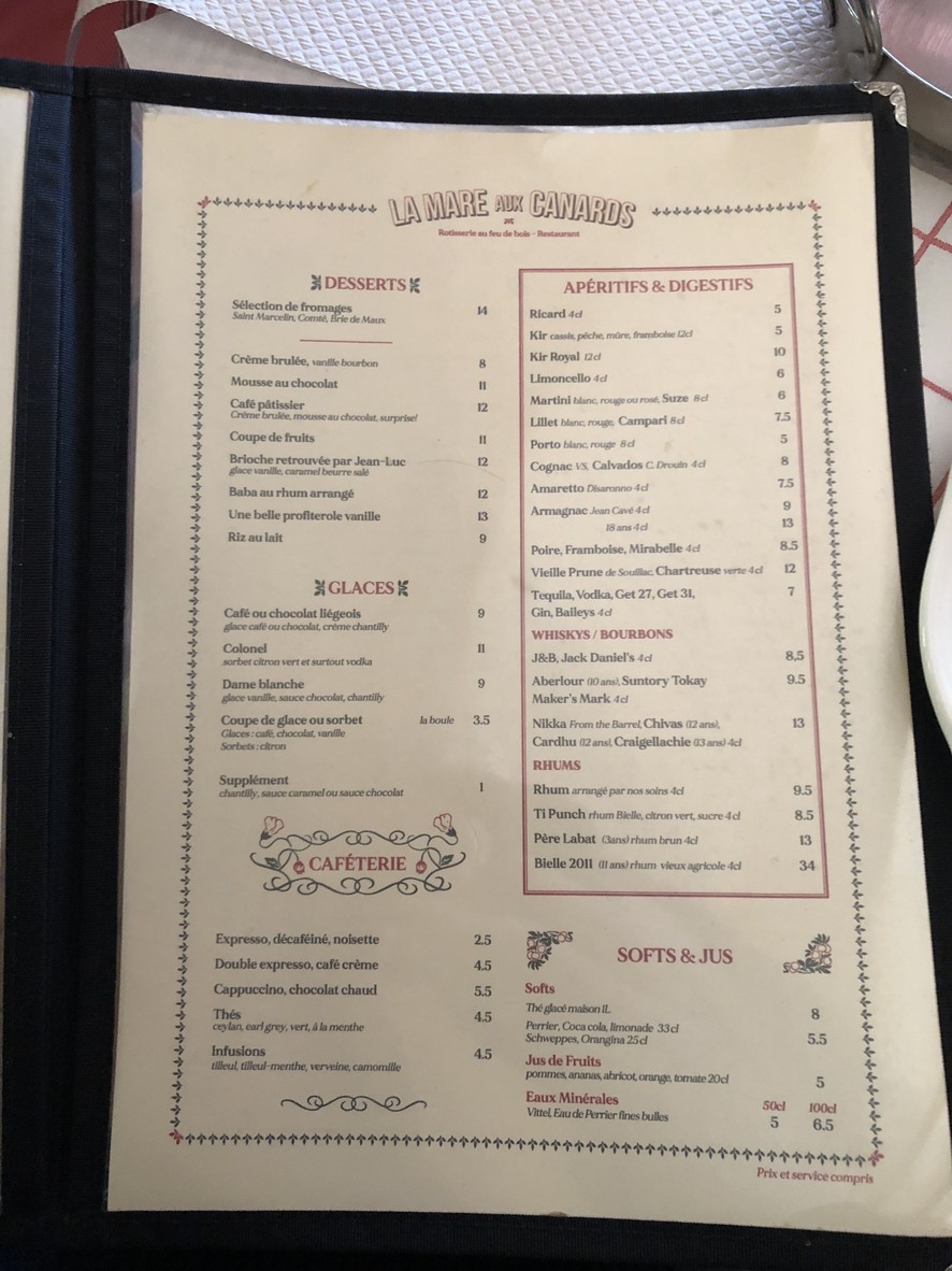 La Mare aux Canards menu 3