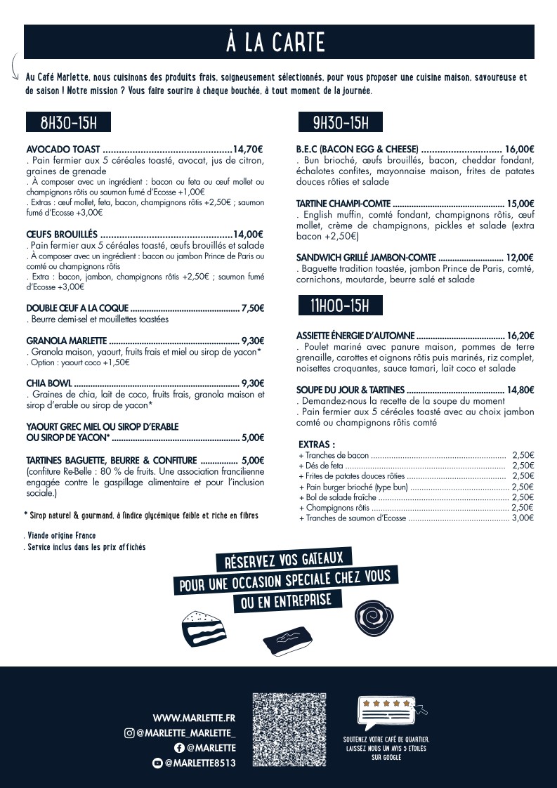 Café Marlette - Brunch Pigalle menu 2
