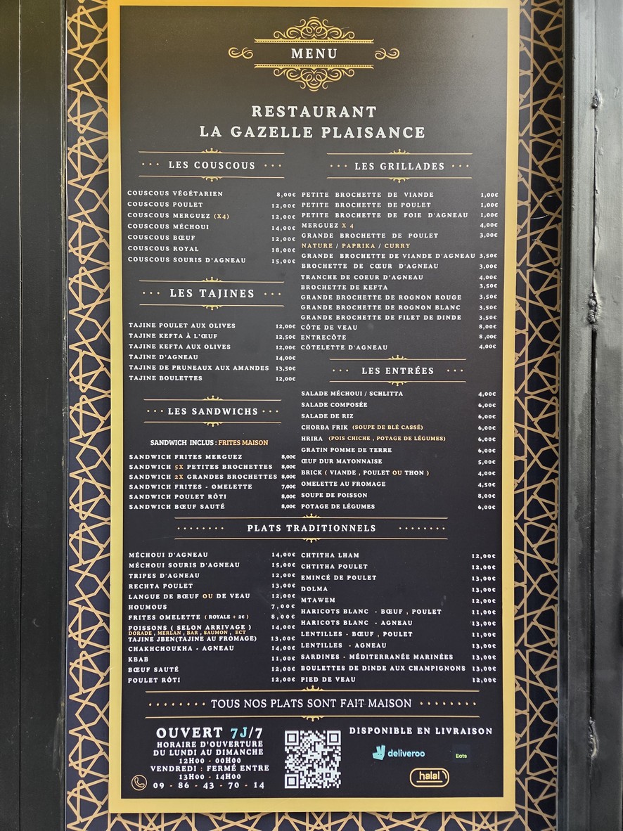 la gazelle plaisance menu 1