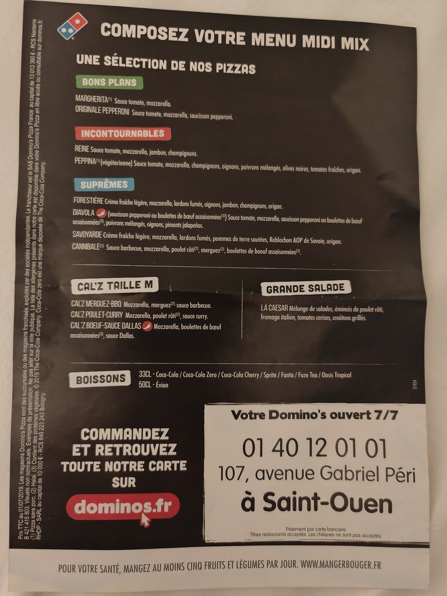 Domino's Pizza Saint-Ouen menu 1