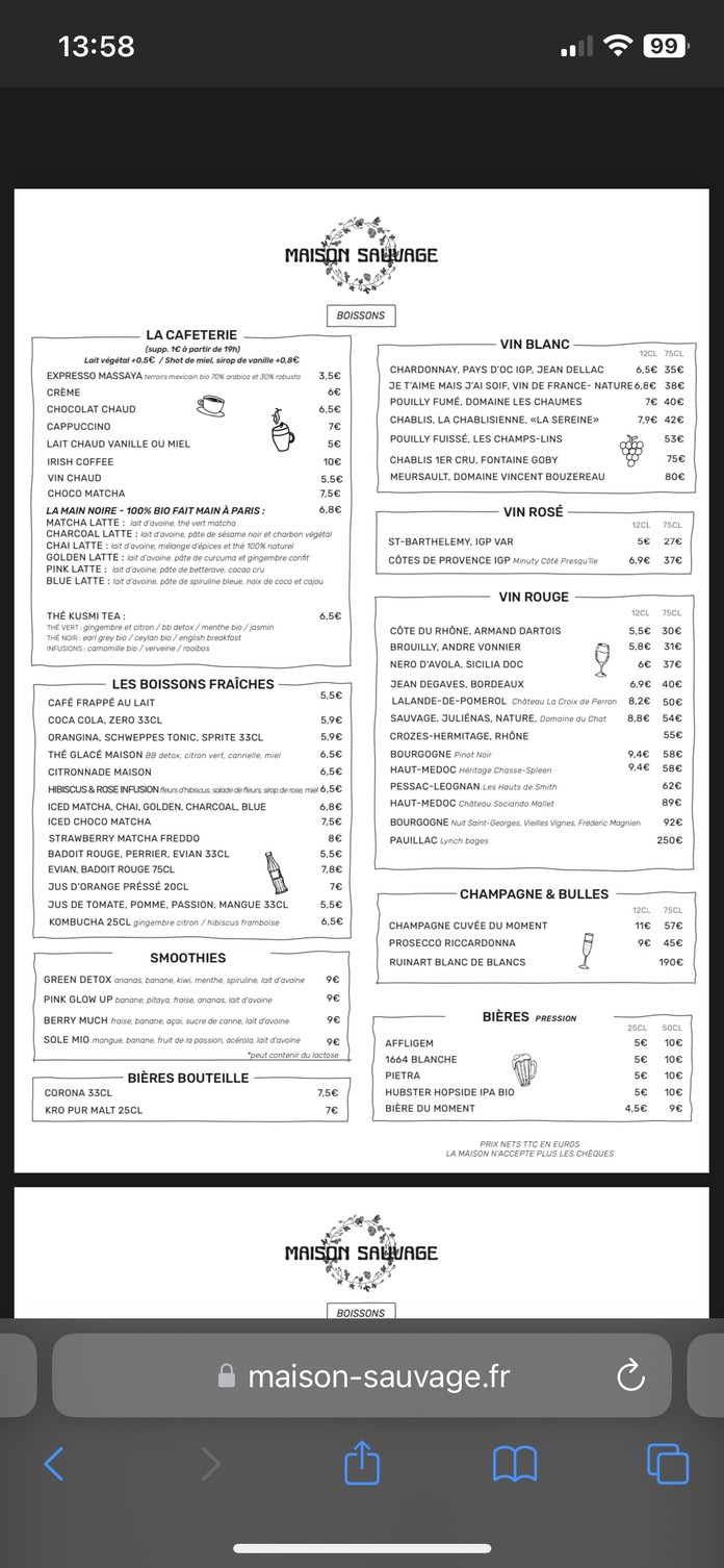 Maison Sauvage - Victor Hugo menu 1
