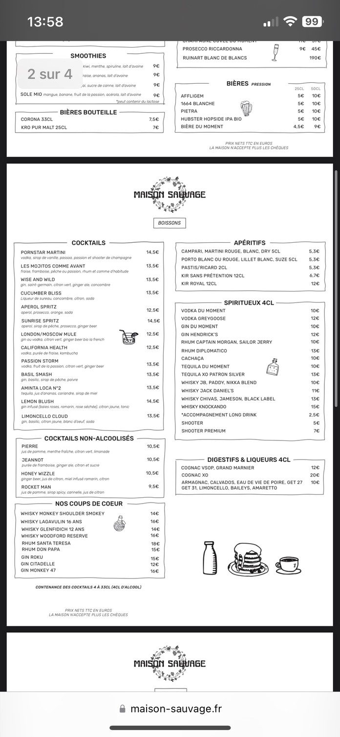 Maison Sauvage - Victor Hugo menu 2