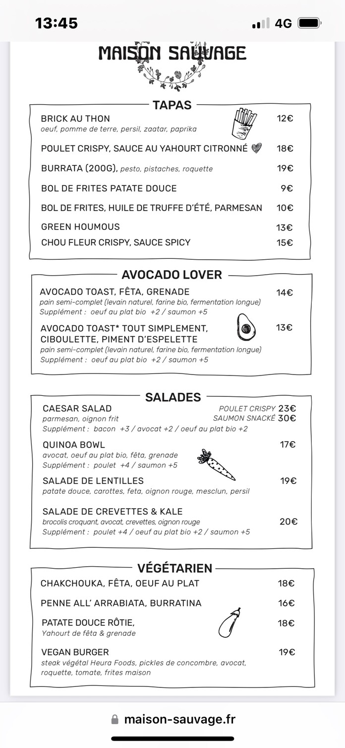 Maison Sauvage - Victor Hugo menu 3