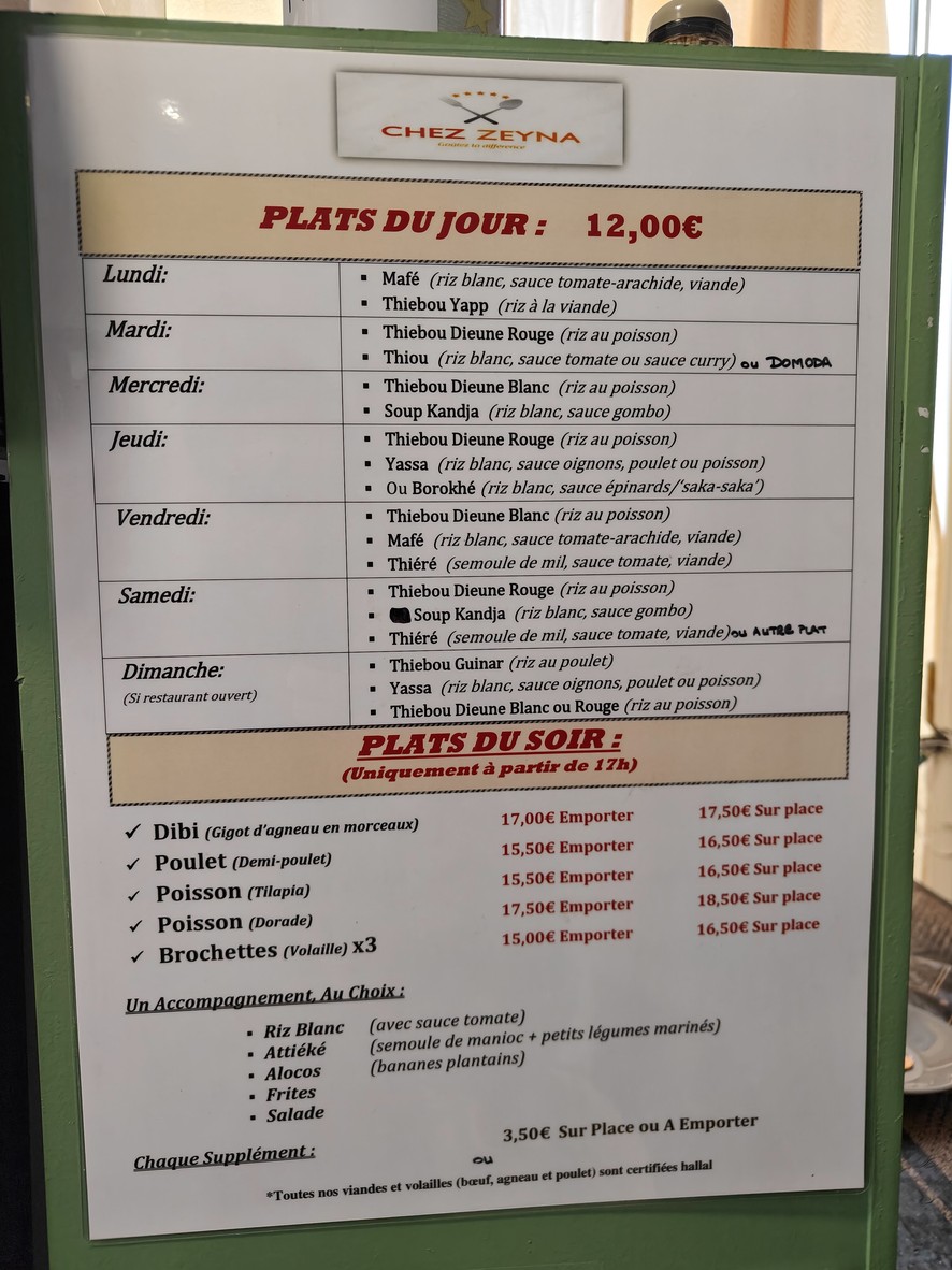 Chez Zeyna (Senegalese) menu 2