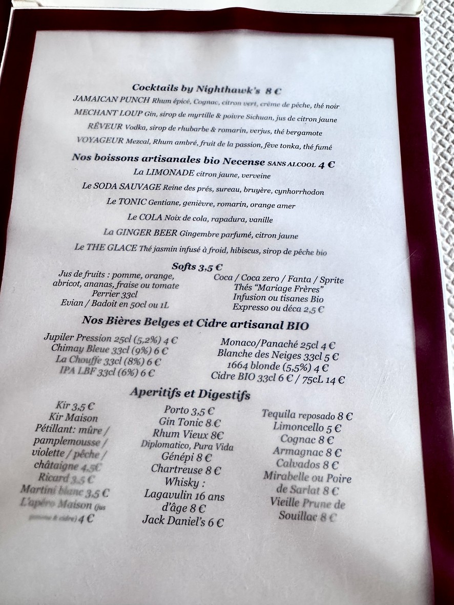 Aux Artistes menu 2