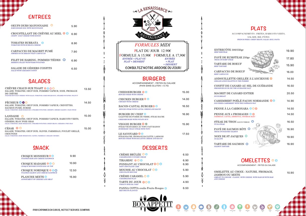 Le Renaissance menu 1