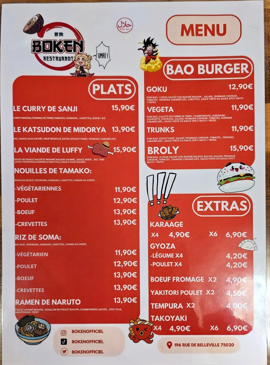 Boken - Manga restaurant- Bubble Tea Bar menu 1