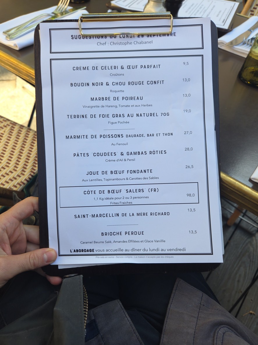 L'ABORDAGE Paris 8 menu 1