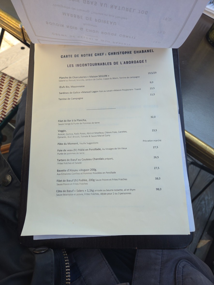 L'ABORDAGE Paris 8 menu 2