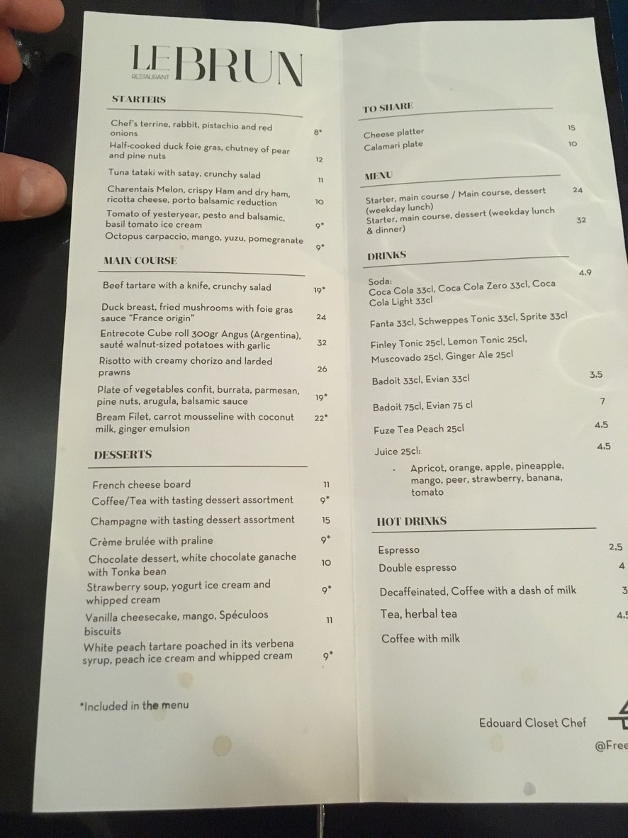 Le Brun menu 1