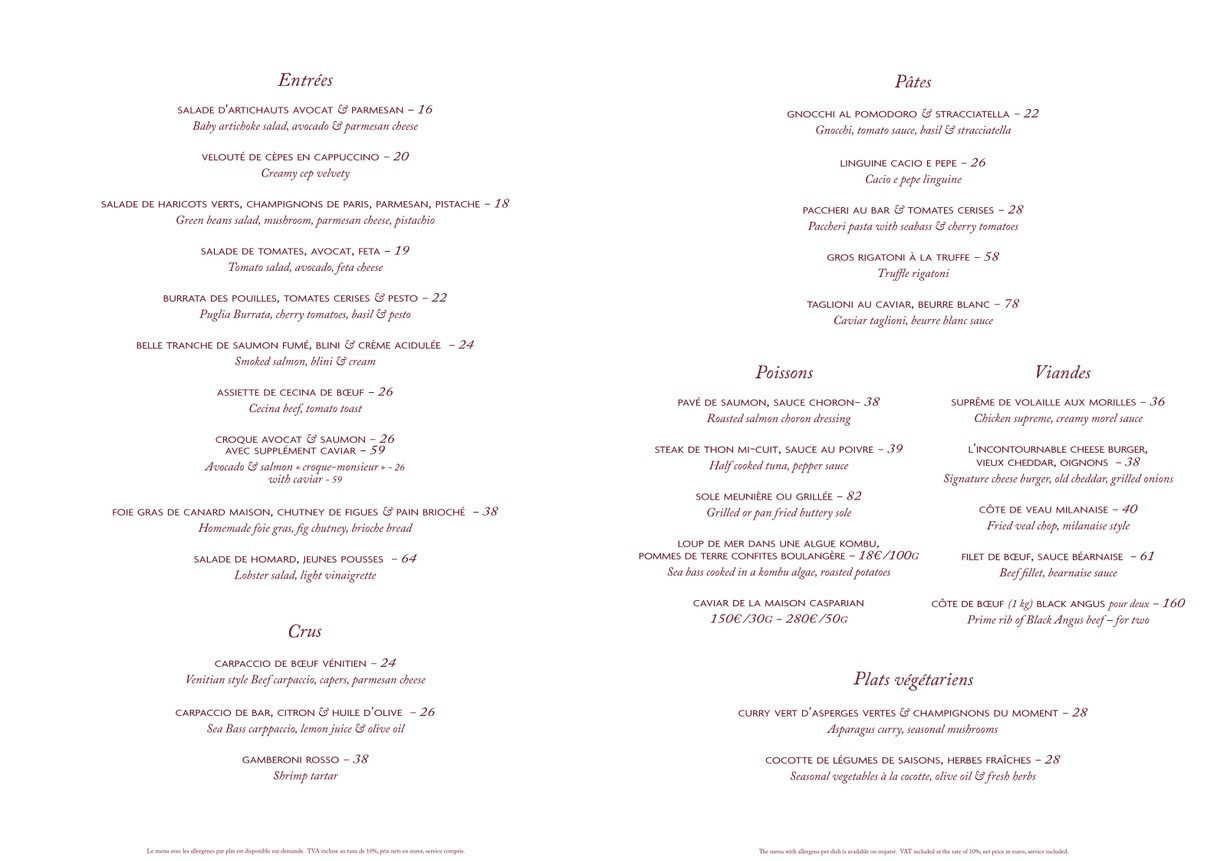 Victoria Paris menu 1