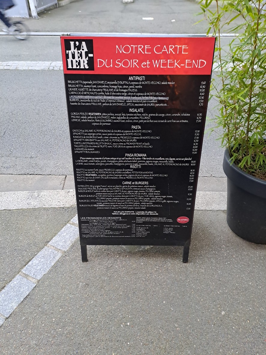 L'Atelier menu 1