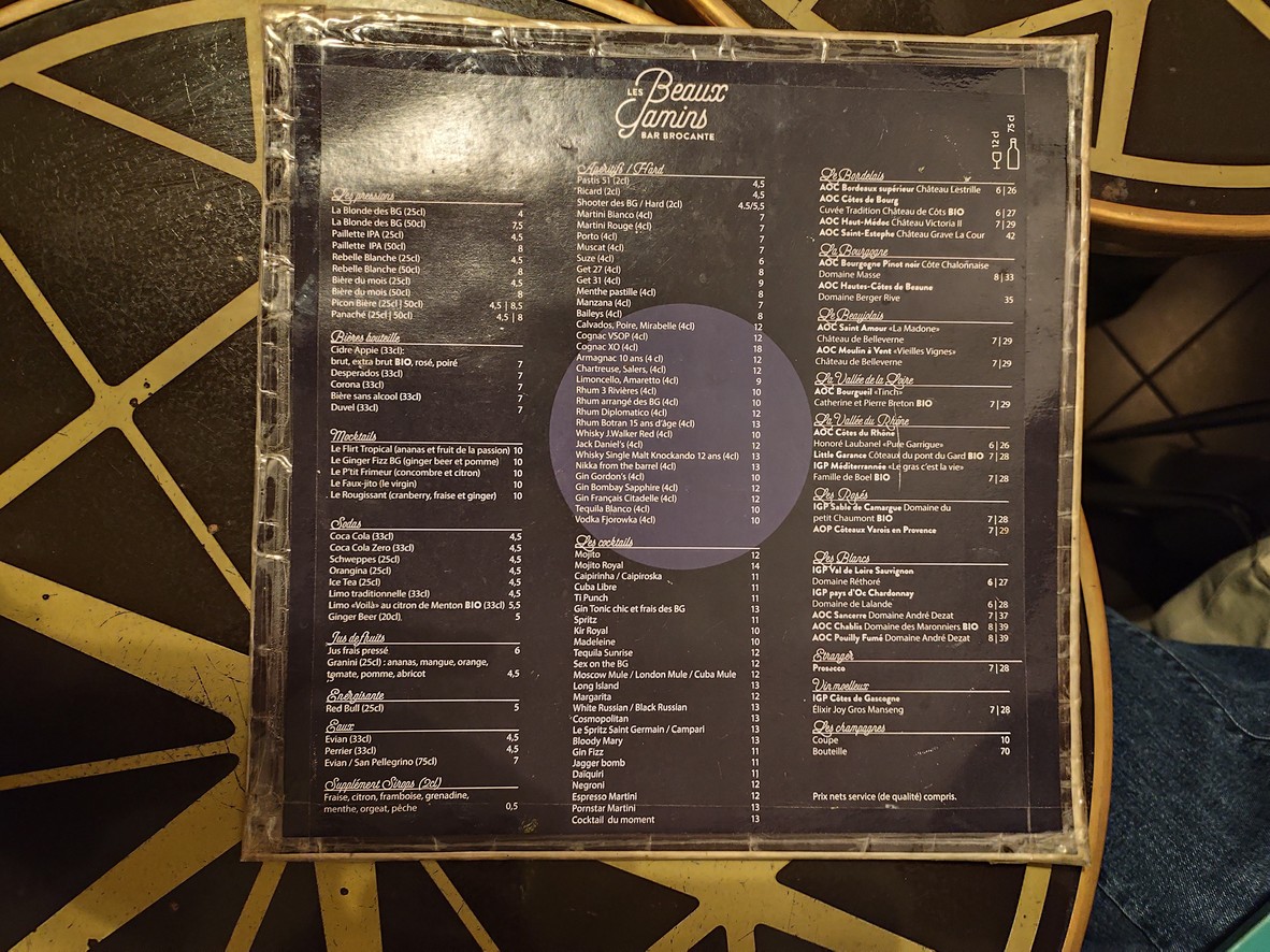 Les Beaux Gamins menu 1