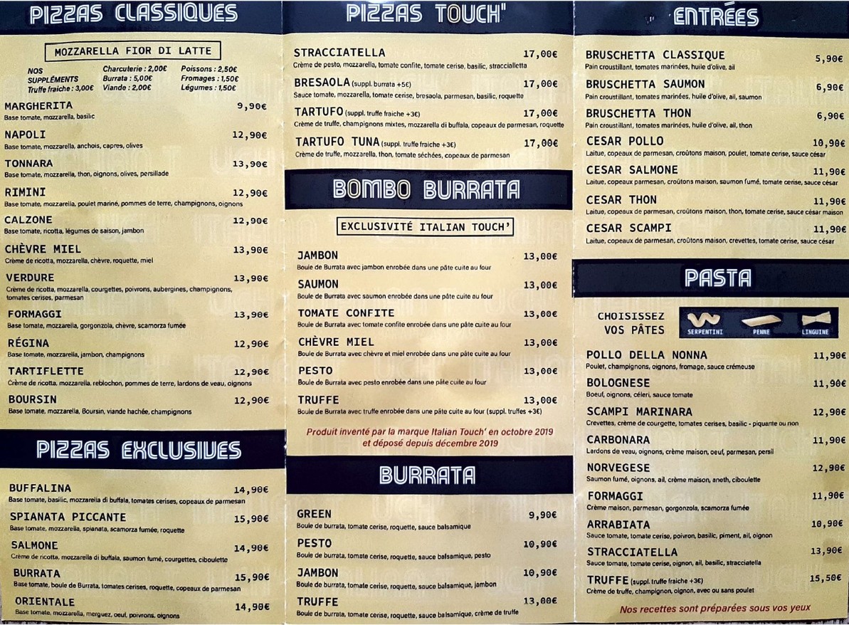 Italian Touch’ Feu De Bois menu 2