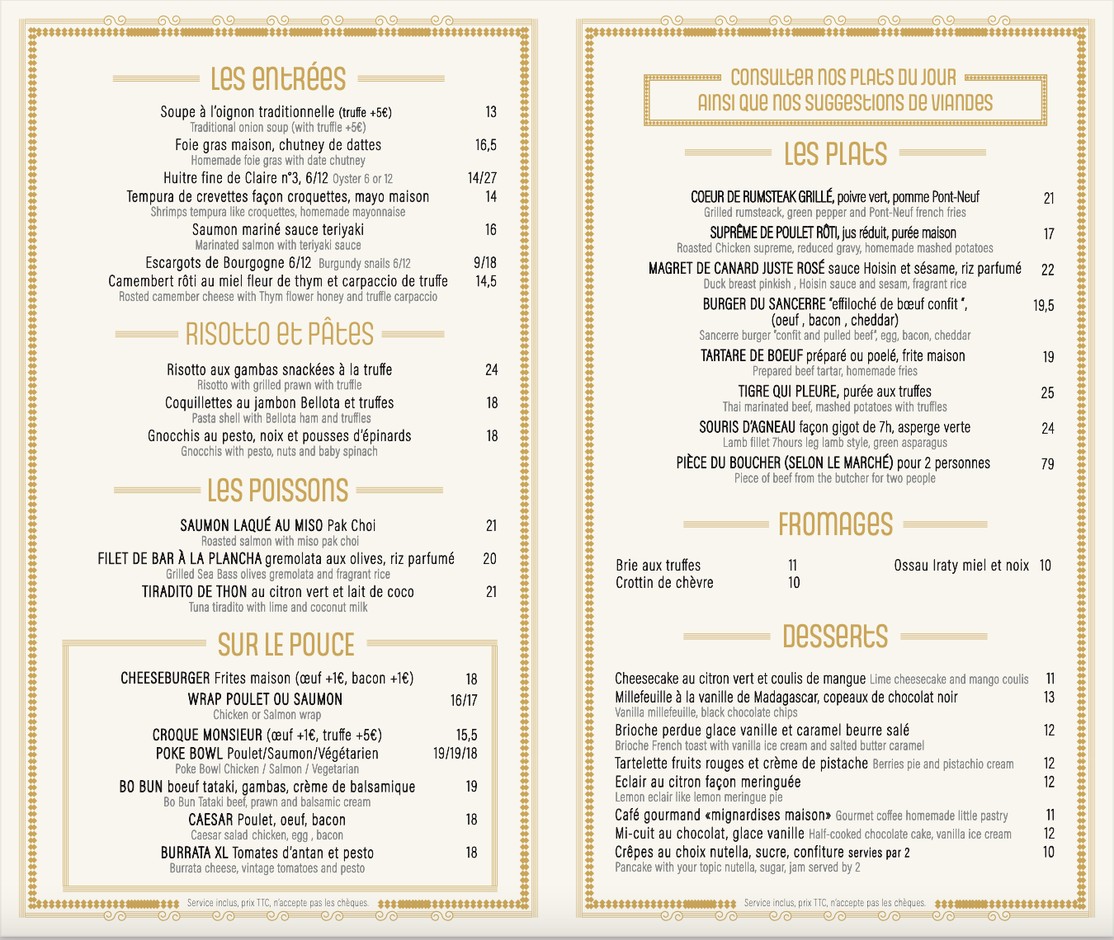 Le Sancerre menu 1