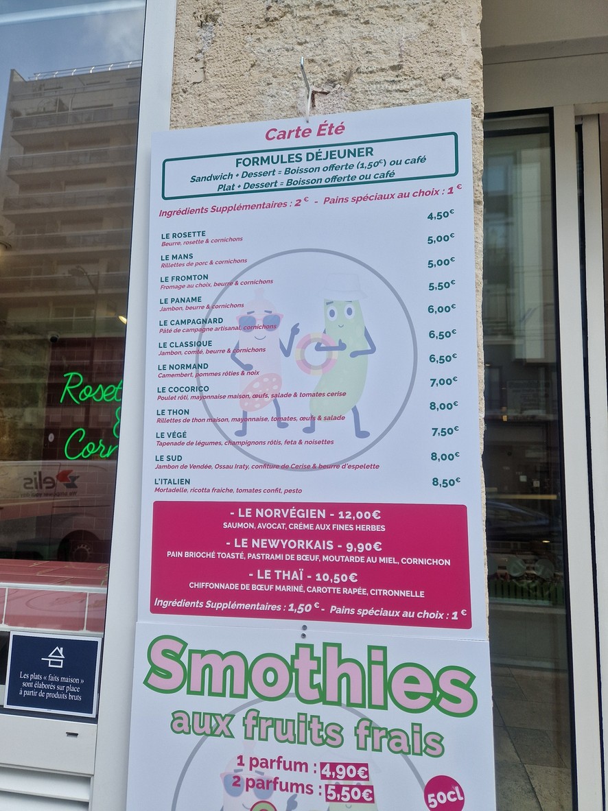 Rosette & Cornichon menu 1