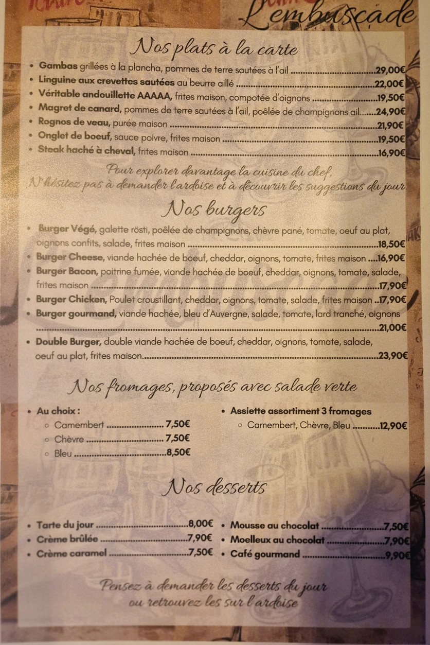 L'Embuscade menu 2