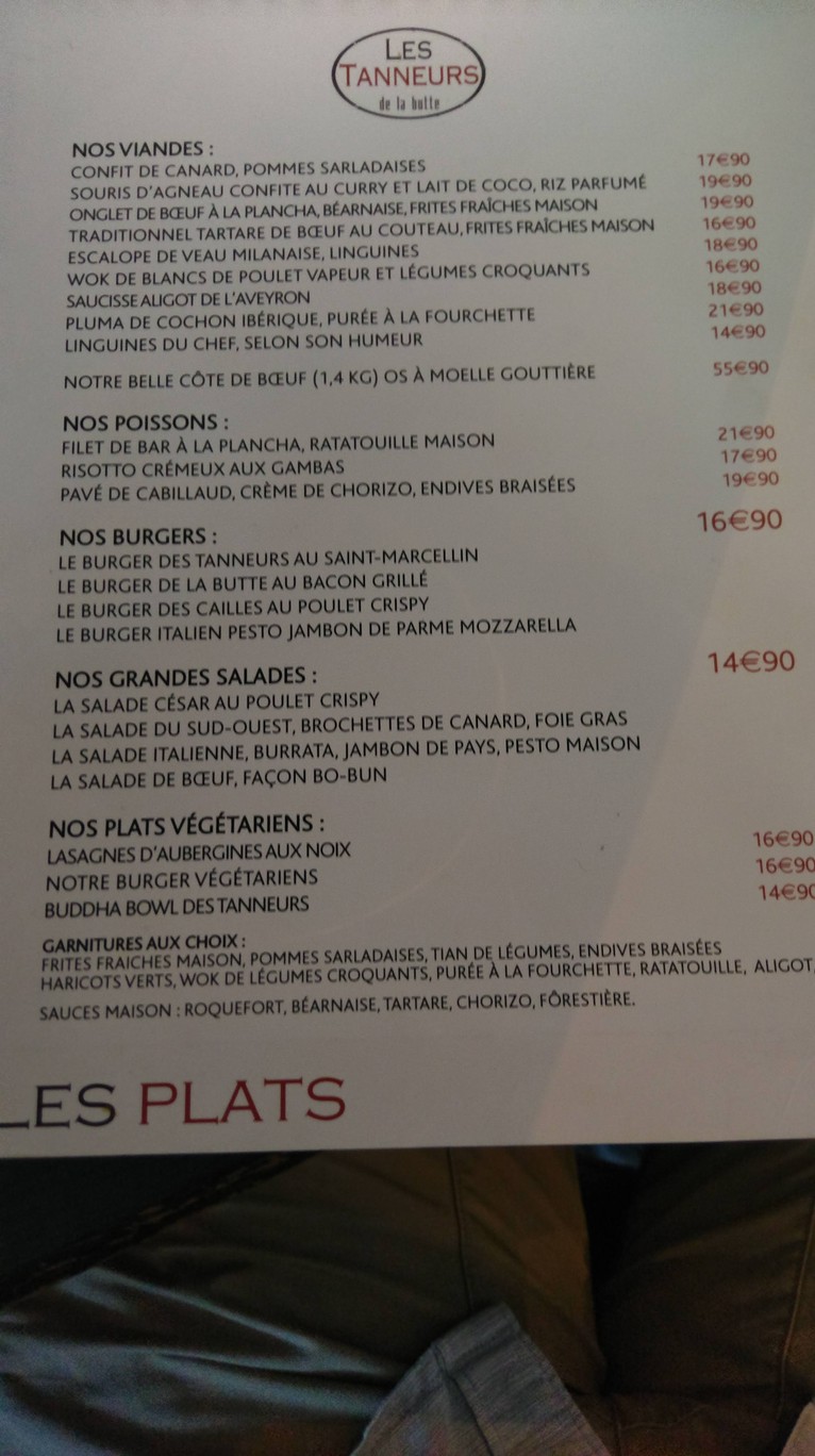 Les Tanneurs de la Butte menu 2