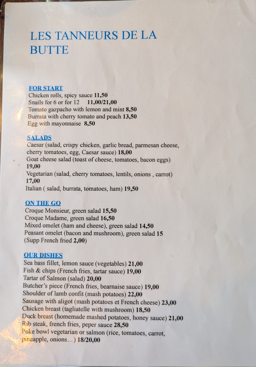 Les Tanneurs de la Butte menu 3