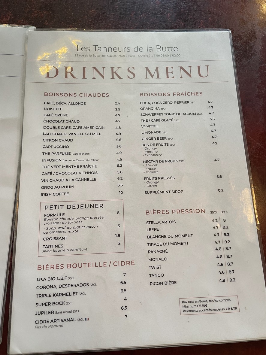 Les Tanneurs de la Butte menu 6