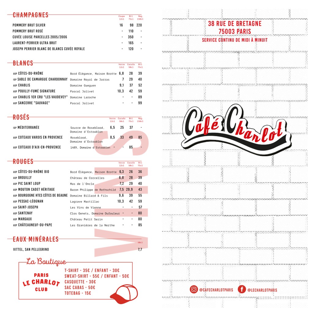 Café Charlot menu 1