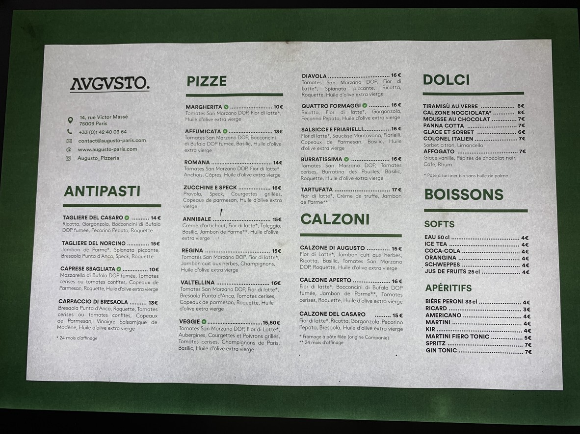 Augusto Pizzeria menu 1