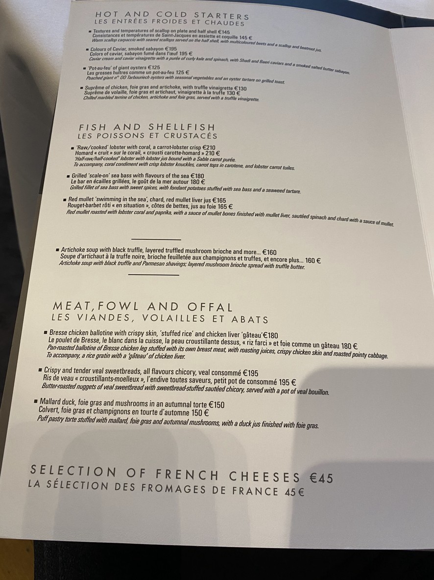 Restaurant Guy Savoy menu 1