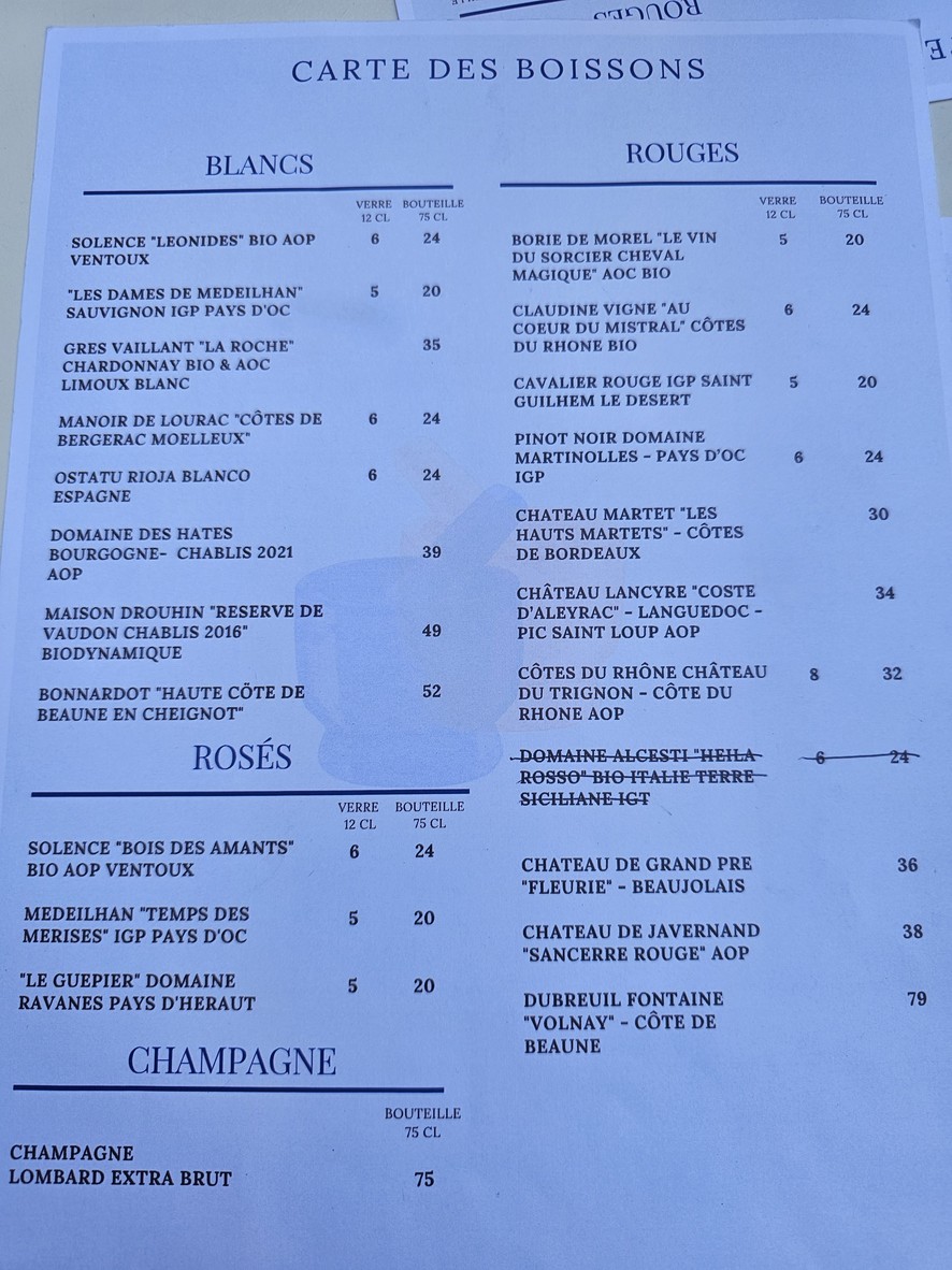La Table de Mona menu 3